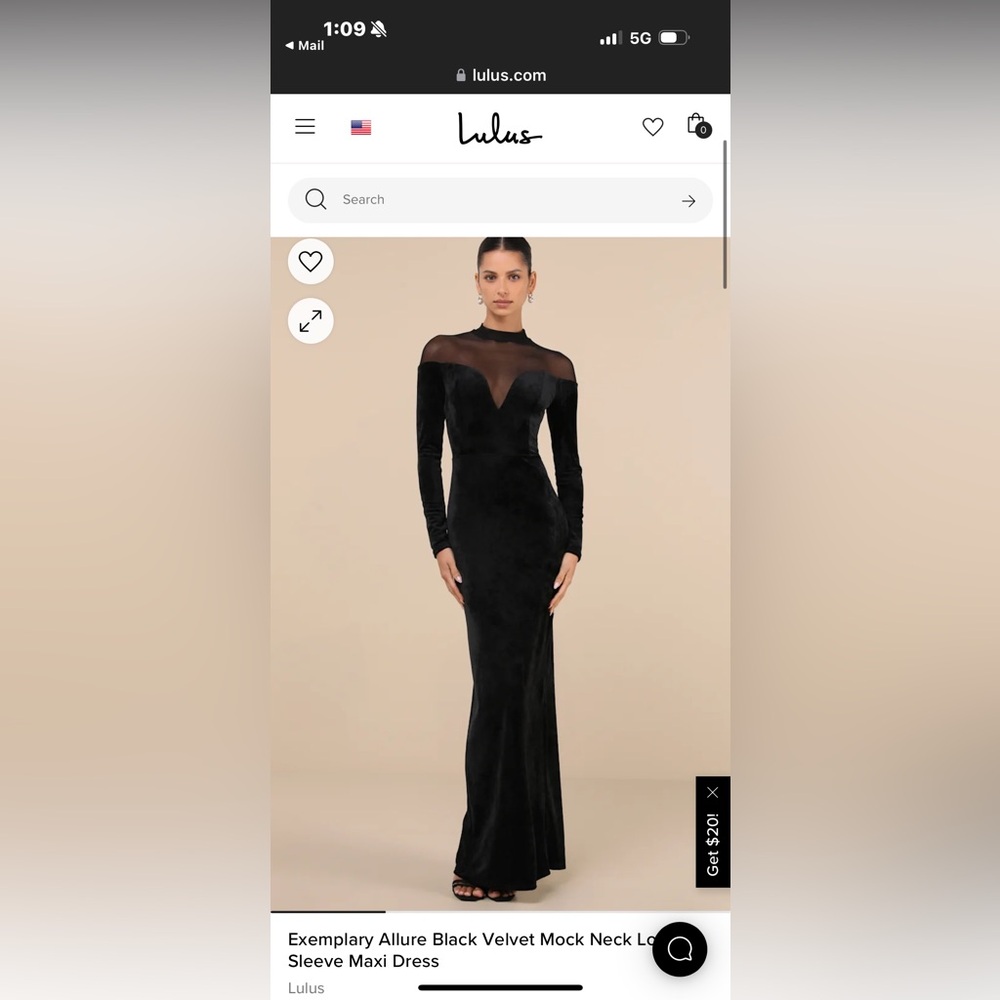 Brand new | Exemplary Allure Black Velvet Mock Neck Long Sleeve Maxi Dress | M